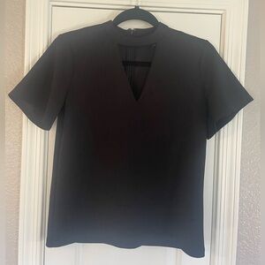 Ann Taylor Petite Small Black V-Neck Cut-Out Short Sleeve Blouse